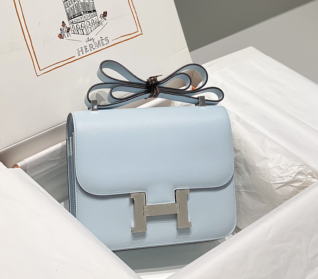 Hermes Constance 24cm Shoulder Bag In Pale Blue Epsom Leather